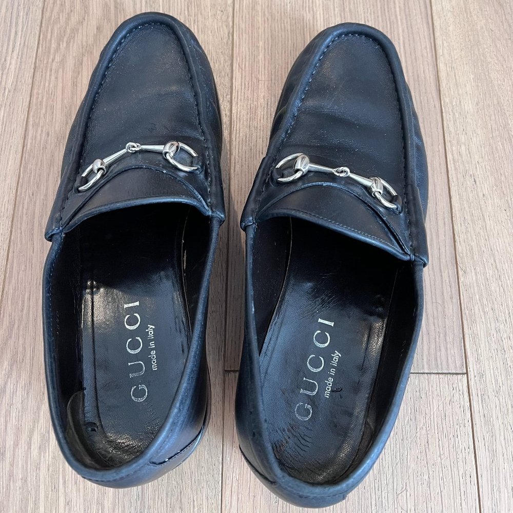 Authentic Men's Gucci Silver Horsebit Leather Loafers